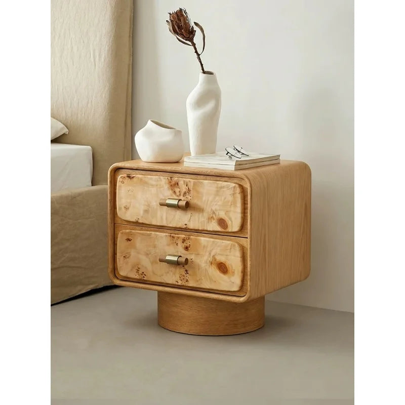 Medieval-style bedside table, household bedroom drawer, solid wood storage cabinet, natural high-grade tree burl,side cabinet