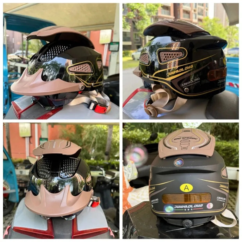 Hot Motorcycle Helmet Summer Breathable Open Face Helmet for Men Women Dual Lens Scooter Half Helmet with Taillights