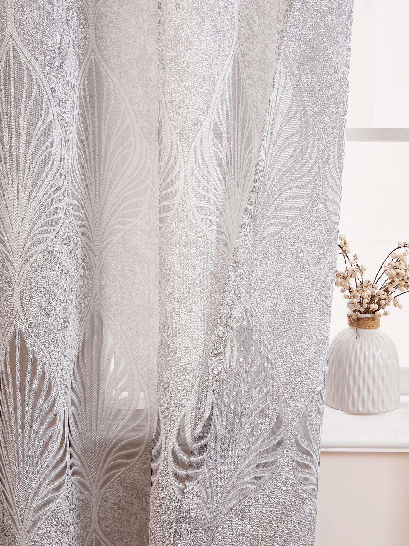 White GREY Embroidered European Style Thickened High-end Curtains for Bedroom Transparent Tulle for Living Room,Grommet Top,