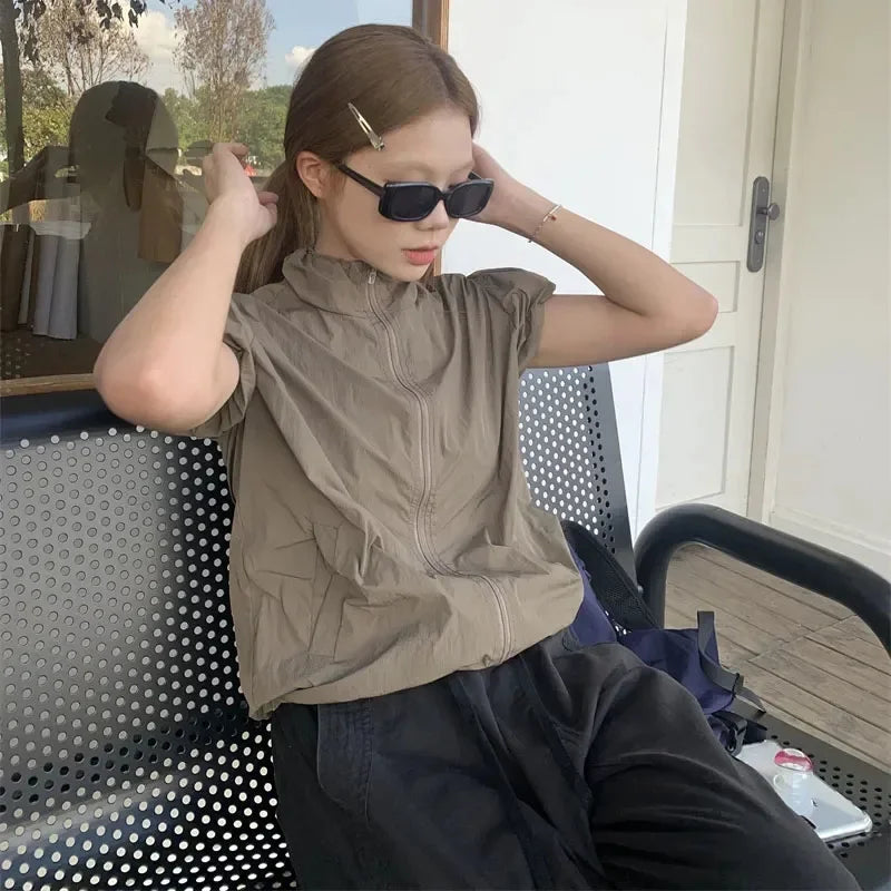 SMVP American Vintage Sports Jackets Women Mountaineer Short Sleeve Sun-proof Coat Female Summer Thin Zipper Quick Drying Jacket