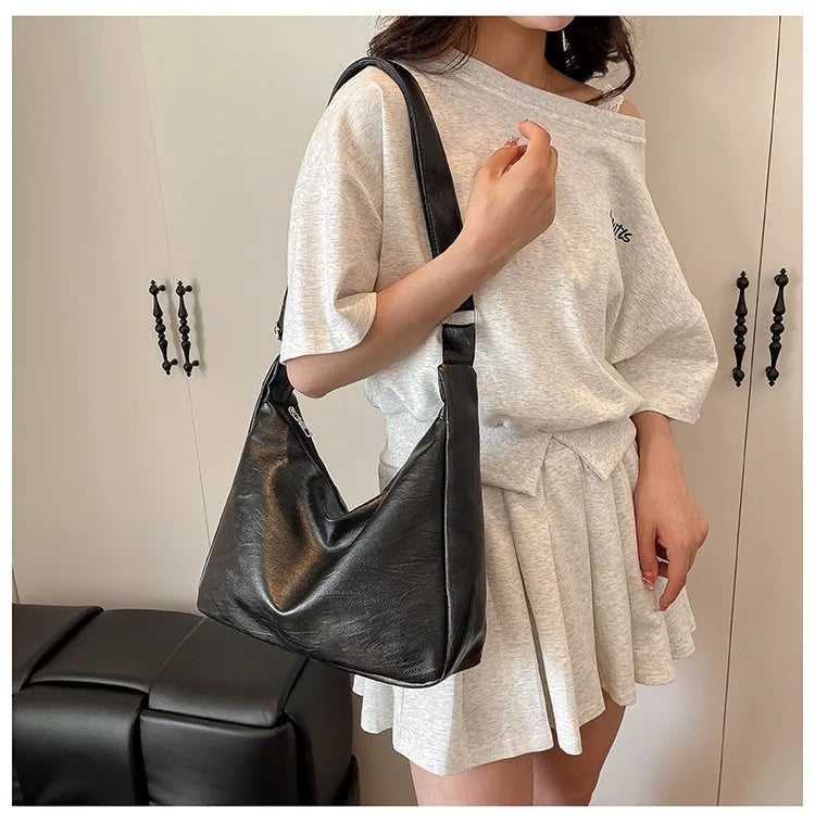 HOMEFISH Leather Commuter Vintage Casual Tote Bag Maillard Stylish Crossbody Bags for Women Texture Large Capacity Temperament