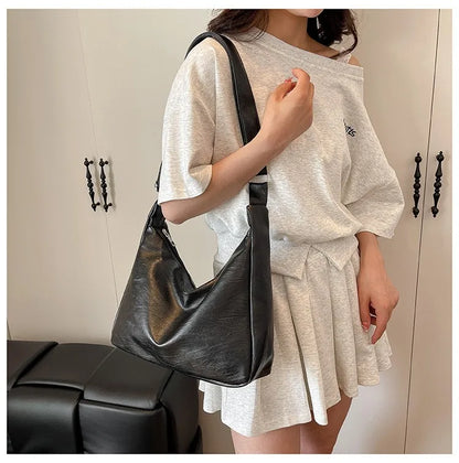 HOMEFISH Leather Commuter Vintage Casual Tote Bag Maillard Stylish Crossbody Bags for Women Texture Large Capacity Temperament