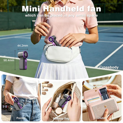 Portable Handheld Fan Mini Hand Fan USB Rechargeable Small Pocket Fan Outdoor Cooling Fan with Digital Display and LED Lighting