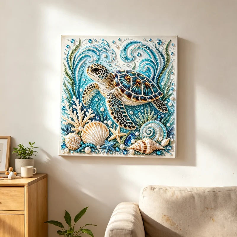 DIY Pearl Bead Embroidery Painting,Ocean Marine Animals Whale Turtle Dolphin Underwater Bead Art, Coastal Nautical Wall Decor