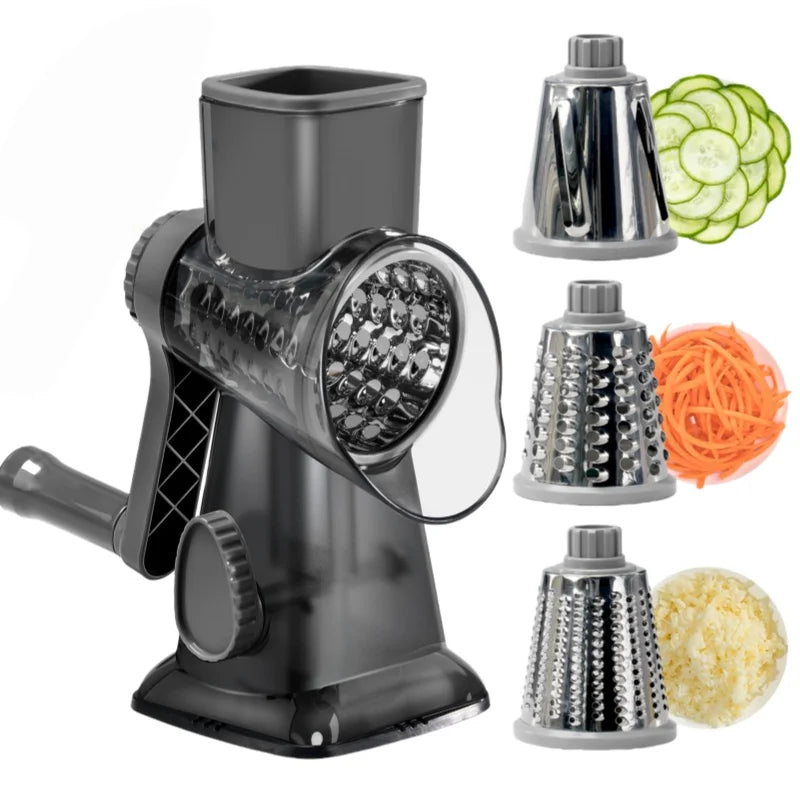 3 in 1 Multi-function Drum Vegetable Chopper Hand-operated Potato Slice Chopper Pressed Vegetable Grinder Peeled Garlic Chopper