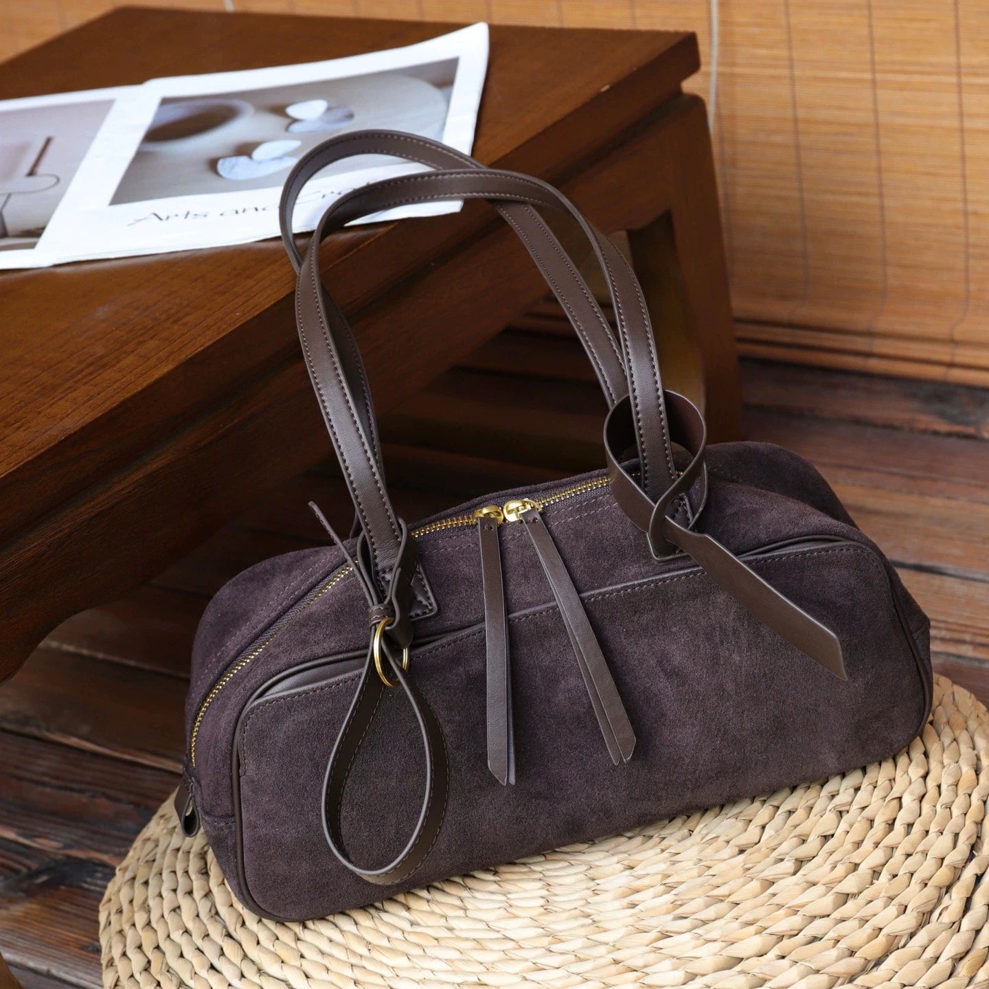 2026 Newest Women Underarm Bag Suede Genuine Leather Shoulder Bags Luxury Designer Female Large Pillow Bag Commute Bags Coffee