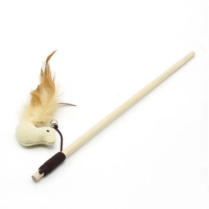 Funny Pet Cat Toys Interactive Cat Teaser with Feather 40CM Wooden Stick Mice Fish Chick Katten Speelgoed Chats Pet Accessories