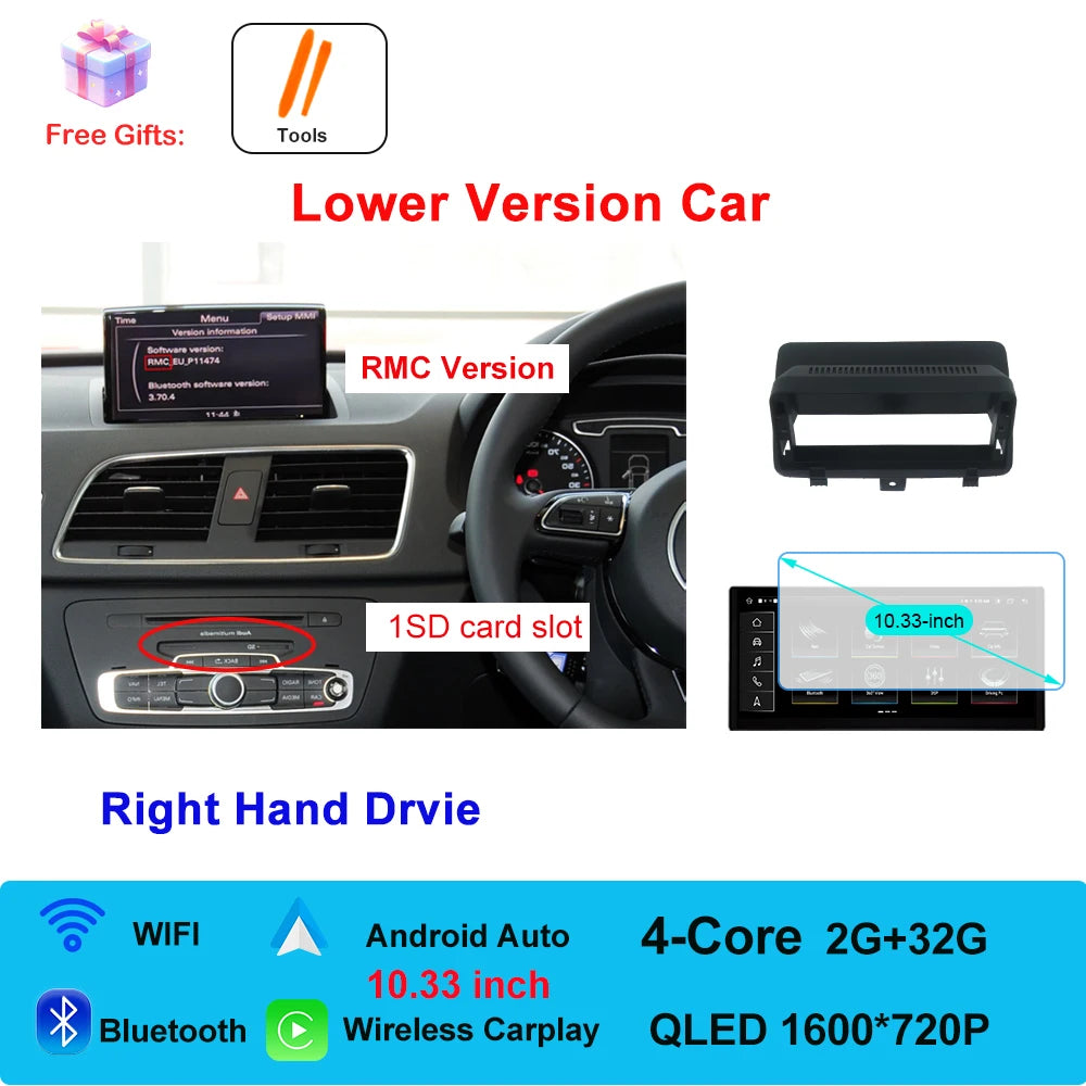 Car Radio Navigation GPS Multimedia Video Player Tools For Audi O3 2013-2018 Right Hand Drvie Android 16 Auto Carplay 12.3"