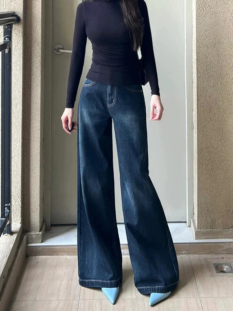 Fashion Street Casual Woman Jeans Autumn New High Waist Loose Women Jeans  Simple Basic Slim Straight Leg Pants Female Chicly