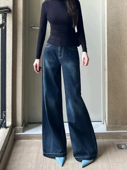 Fashion Street Casual Woman Jeans Autumn New High Waist Loose Women Jeans  Simple Basic Slim Straight Leg Pants Female Chicly