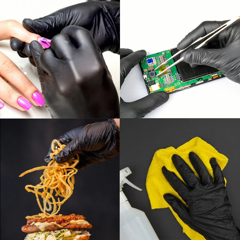 50/100/200/400/1000 Pcs Cleaning Gloves, Nitrile Gloves, Black Food Grade Disposable Gloves, Kitchen Gloves, Dishwashing Gloves