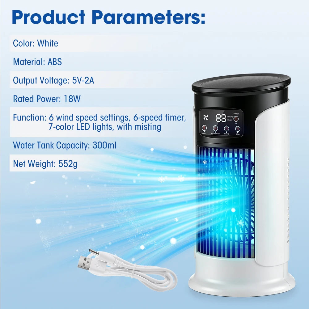 3 in 1 Portable Air Cooler with Humidifier 6 Wind Speed Fast Cooling Air Conditioner Misting Fan for Home Office Kitchen Desktop
