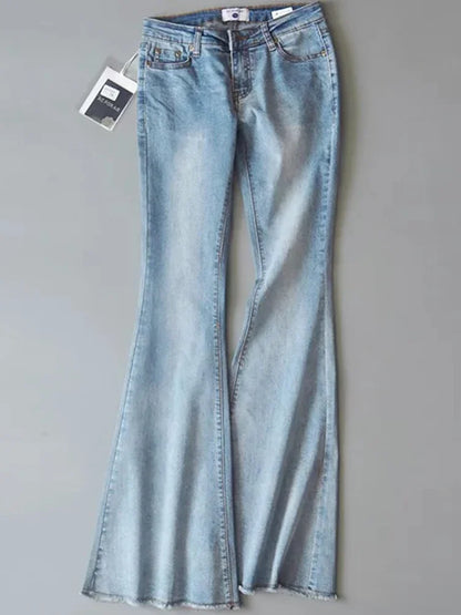 TARUXY Retro Low Waist Blue Jeans For Women 2025 Bodycon Flared Pants Ladies Basic Slim Fit Summer Street Casual Jeans Woman