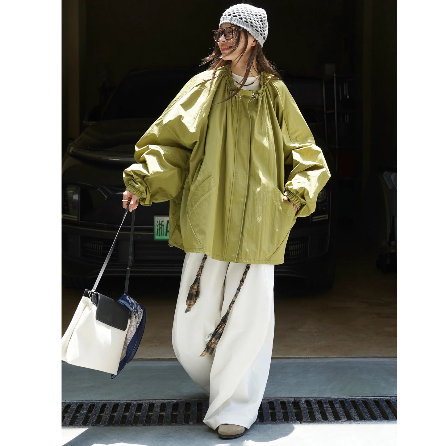 Autumn Outdoor Sports Zipper Jacket Loose Fit Windproof Casual Trench Coat For Women
