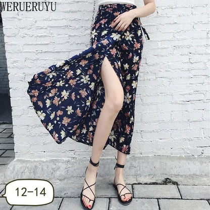 WERUERUYU Wrap Skirts Women Casual Chiffon Tie-Waist Ruffle Wide Leg Loose