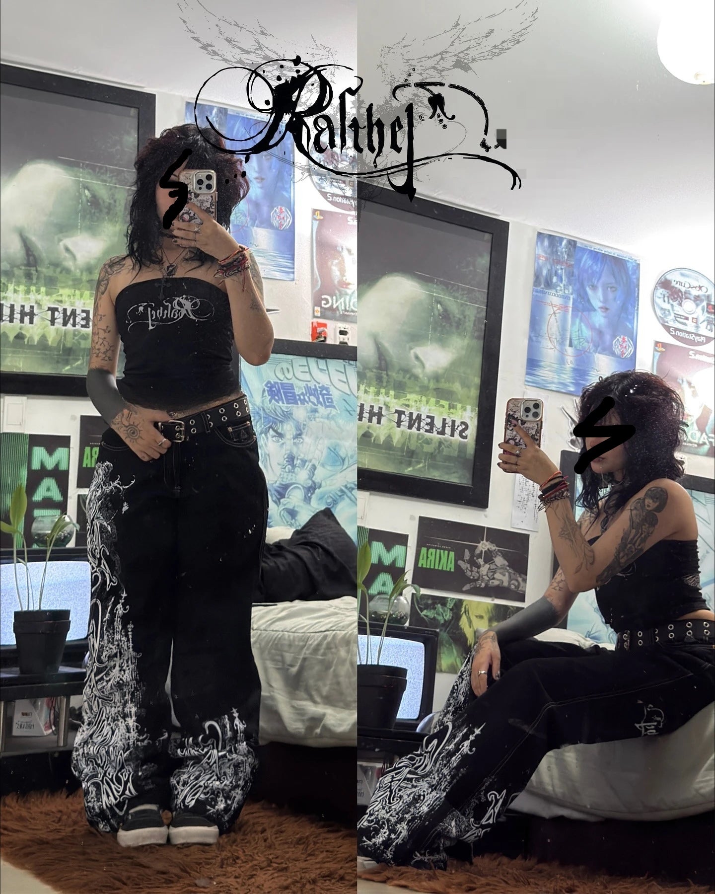New Cyberpunk Jeans Mens American Y2K Red Graphic Street Goth Baggy Wide-Leg Pants Harajuku Hip-Hop Straight Pants