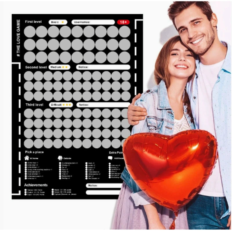 NEW 100 Things To Do Between Couples Couples Games Bedroom Scratch Off Poster 100 Dates Scratch Off List poster  sticker