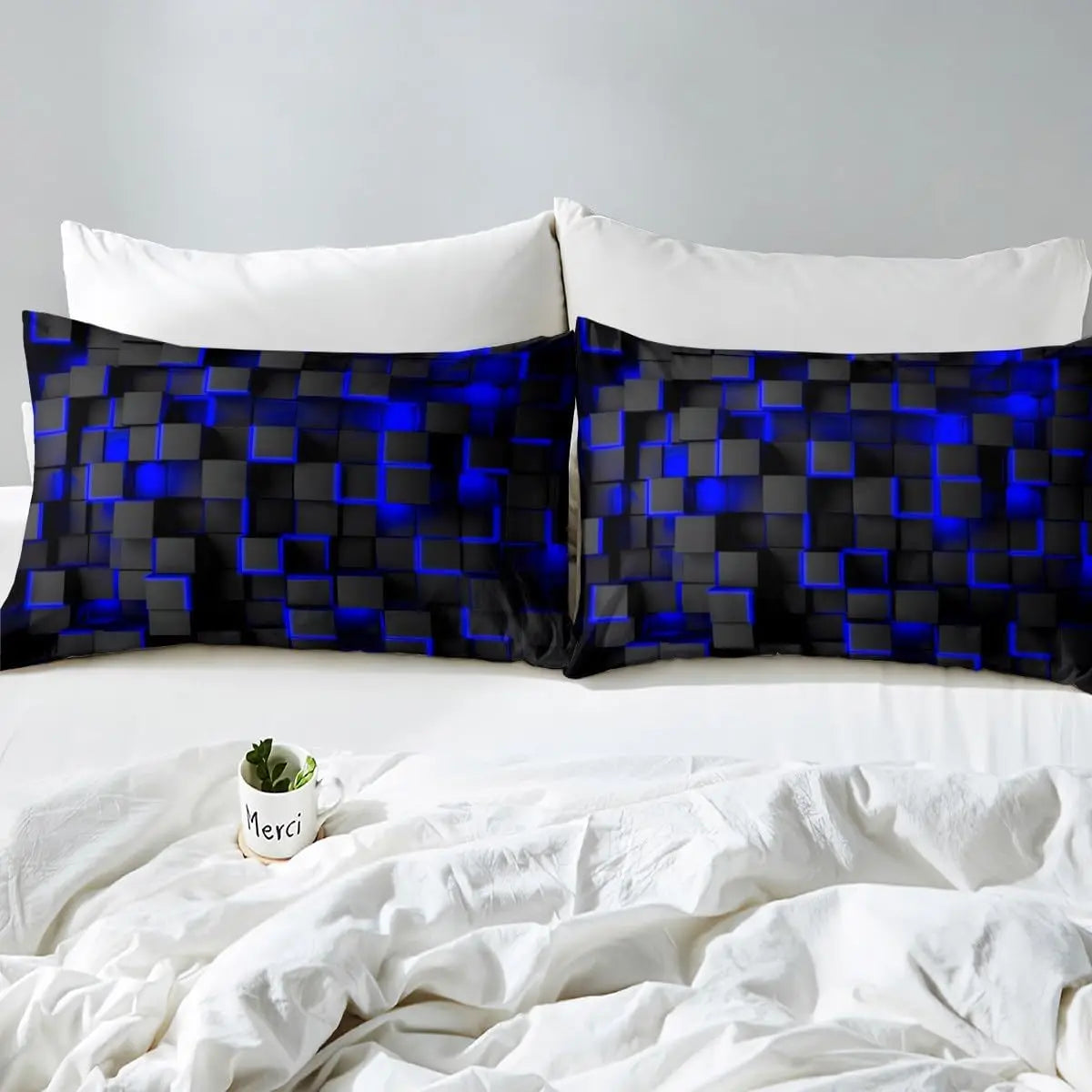 Blue and Black Bedding Duvet Cover Set Light Geometric Bedding Set for Kids Boys Girls Comforter Cover Set Bedspread Cover