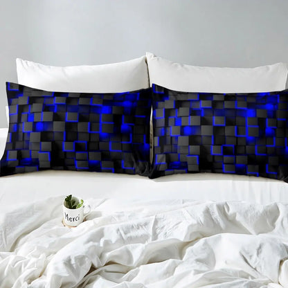 Blue and Black Bedding Duvet Cover Set Light Geometric Bedding Set for Kids Boys Girls Comforter Cover Set Bedspread Cover
