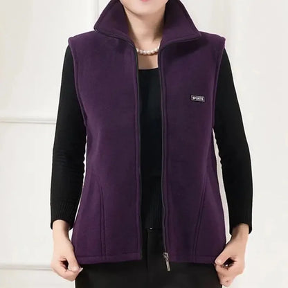 Autumn Winter Women Fashion Stand Up Polar Fleece Vest For Women's Solid Warm Lady Sleeveless Jacket