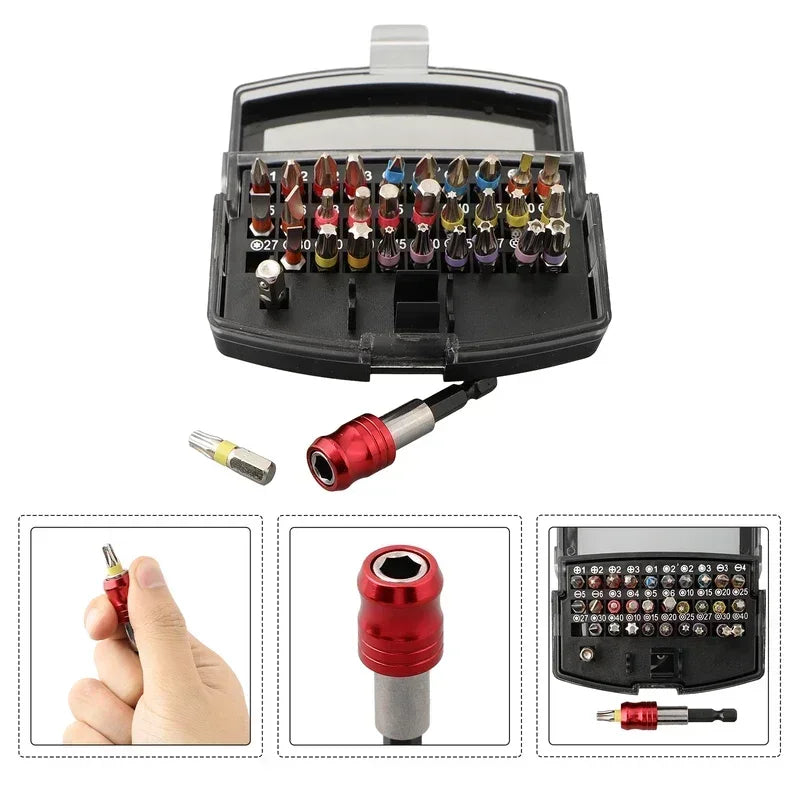 32pcs Screwdriver Bits Set - Hex/Torx/PH/H/SL Head with Quick Release Connector for Workshop Repairing Manual Tools
