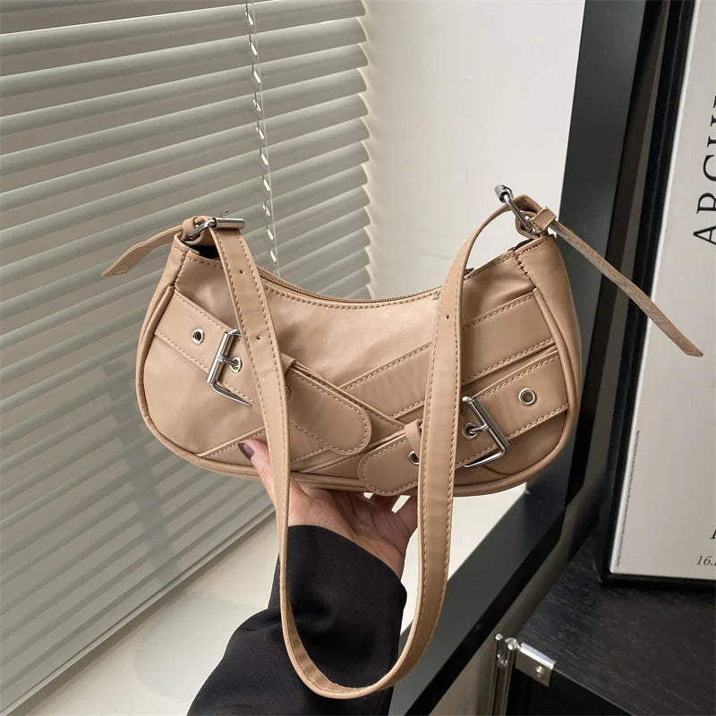 Y2K Vintage PU Leather Women Shoulder Bag Small Crossbody Bag Fashion Ladies Underarm Bag Clutch Purse and Handbag