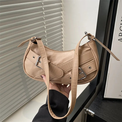 Y2K Vintage PU Leather Women Shoulder Bag Small Crossbody Bag Fashion Ladies Underarm Bag Clutch Purse and Handbag