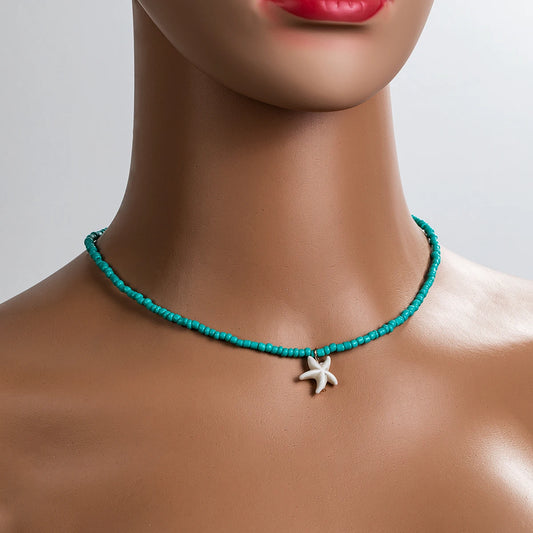 Bohemian beach style turquoise starfish pendant bead on neck, women's necklace necklace necklace necklace