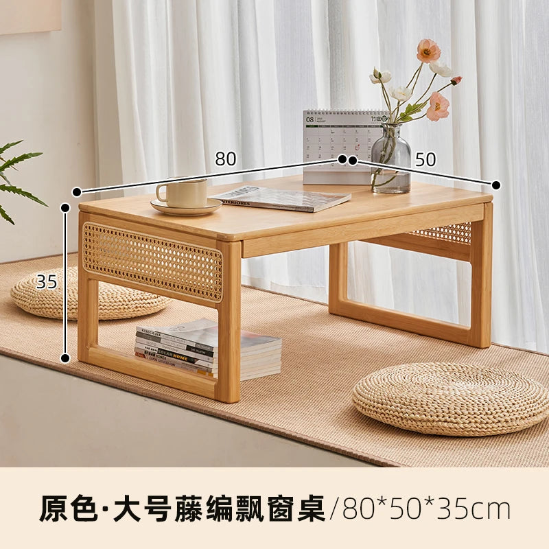 Modern Rattan Bed Desk with Storage Low Style Window Seat Study Multifunctional Sofa Stand for Laptop Coffee Table
