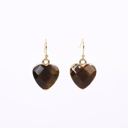 Peach Heart Earrings Natural Stone Earrings Women's Heart Gold Plated Edging Jade Earrings Gifts