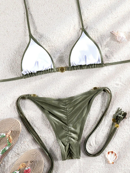 ZRTAK Triangle Bikini Micro Thongs Swimsuit Women Two Piece Suit Swimwear Bandage Bathing Suit Sexy Biquini Brazilian Beachwear