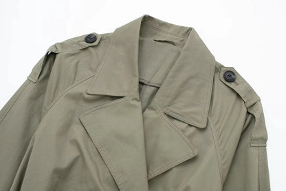 Women Fashion With Belt Solid Double Breasted Trench Vintage Lapel Neck Long Sleeves Female Chic Lady Outfits