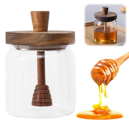 Glass Storage Bottles Honey Jars with Dipper and Lid Wide Mouth Honey Containers Syrup Dispenser for Storing Honey and Syrup