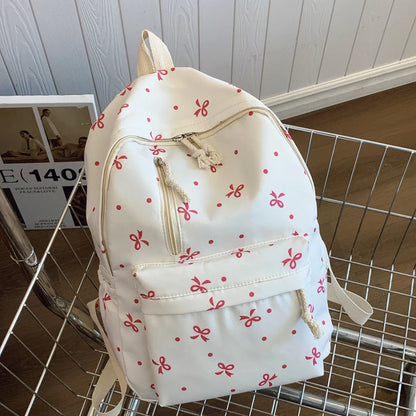 For Daily Use Back To School Season Playful Bow Print Quilted Backpack with Multi Pocket Adjustable Straps Large Capacity