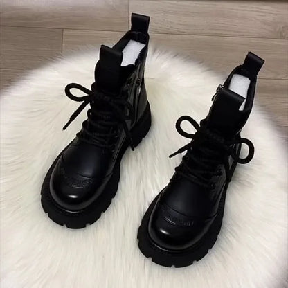 Women's Boots Flats Platform Designer Fad Sport Shoes for Woman Ankle Boots 2026 Winter New Trend Retro Motorcycle Boots Mujer
