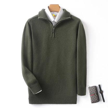 Autumn and Winter New Men's 100% Merino Wool Sweater Casual Knitted Business Half Zip Pullover Thickened Warm Long Sleeve Sweate