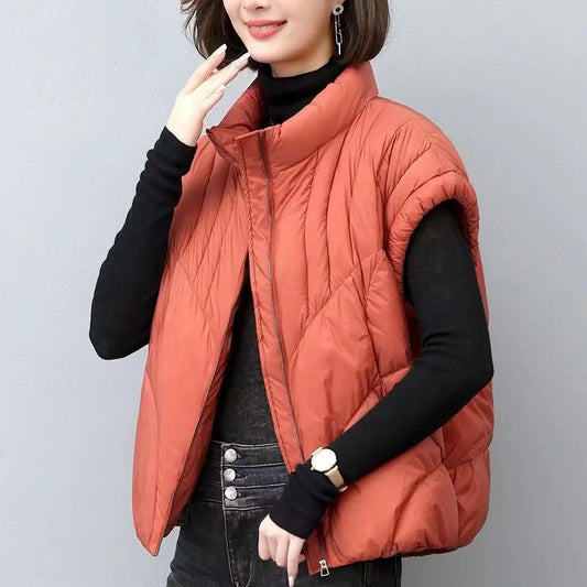2023 New Down Cotton Vest Women's Autumn Winter Loose Fashion All-match Warm Sleeveless Waistcoat Jacket Female Tops