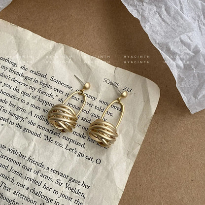 Earrings for Women Minimalistic  with Matte Circle Knots, Fashionable Metal Dangle Ear Jewelry  Hot Selling