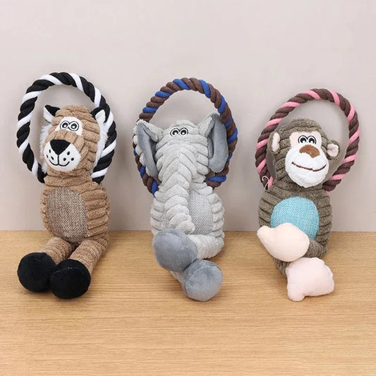 Dog Plush Toy Pet Squeaky Animals Stuffed Toy Bite-Resistant Teeth Cleaning Chew Toy Interactive Companion Toys Pet Supplies