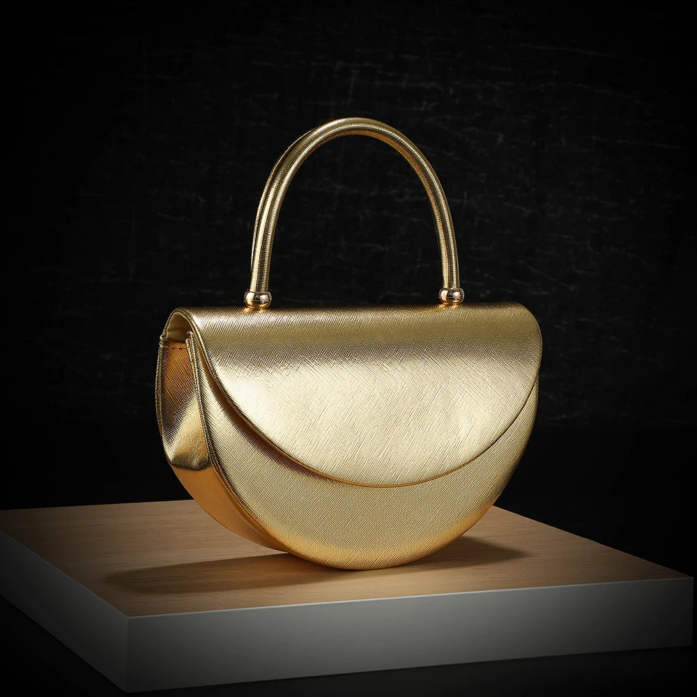 New fashion halfmoon handbag shiny evening dress bag delicate metal chain shoulder bag fashion gift bag small items storage bag