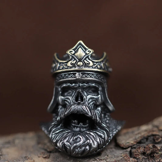 Dual Color Crown Skull King Head Sculpture Brass Knife Bead EDC Outdoor DIY Paracord Lanyard Pendant Woven Bracelet  Accessories