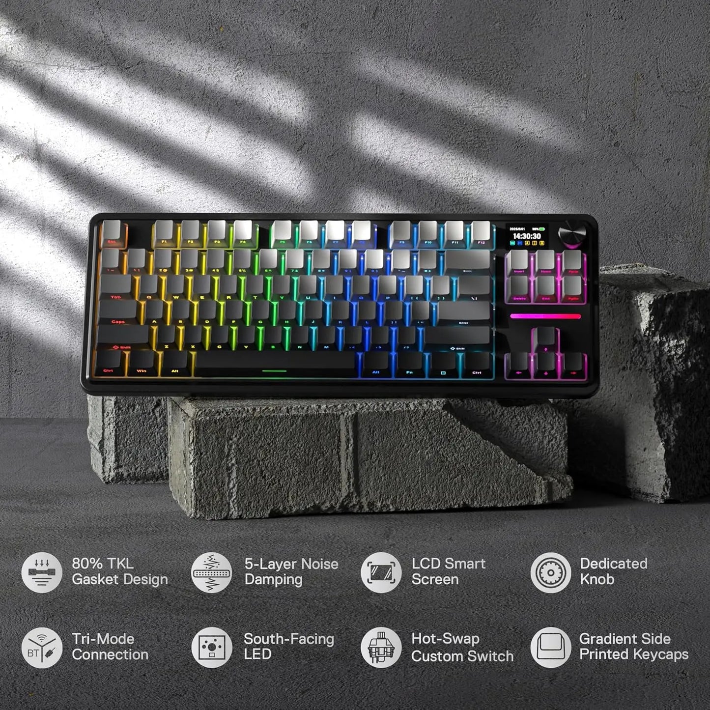 Redragon GB 80% Gasket RGB Gaming Keyboard w/Hype 1.14inch TFT Screen & Knob, 84 Keys Mechanical Keyboard