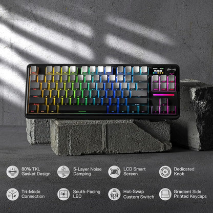 Redragon GB 80% Gasket RGB Gaming Keyboard w/Hype 1.14inch TFT Screen & Knob, 84 Keys Mechanical Keyboard