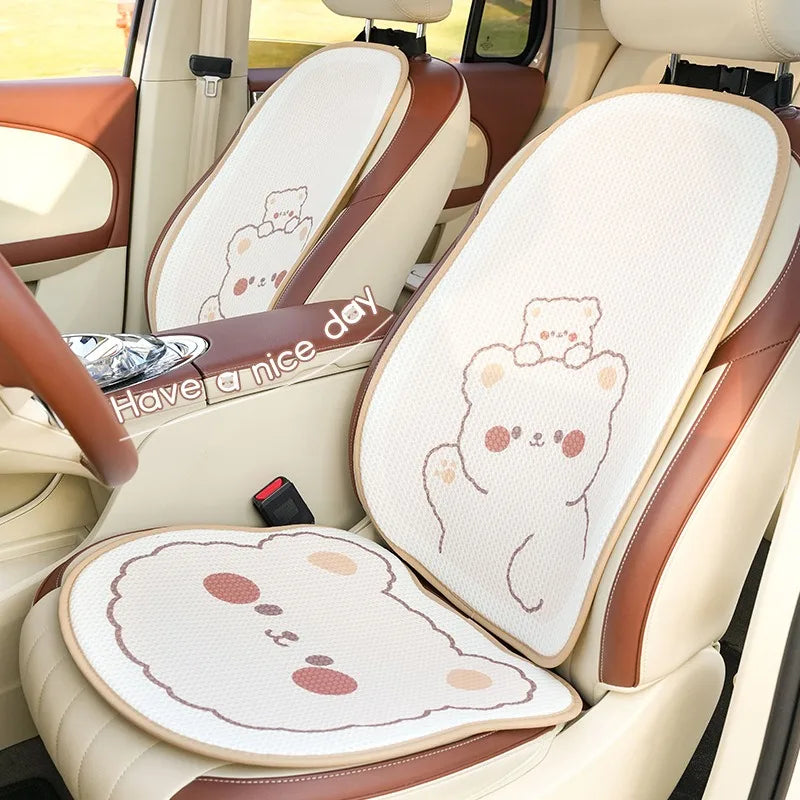 Comfortable Cute Car Seat Covers Ice Silk Cartoon Car Seat Protector Cushion Cute Car Accessories Universal Seat Covers Full Set