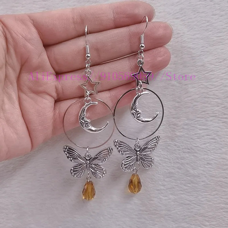Moon butterfly earrings celestial earrings boho earrings sun moon earrings witchy gypsy earring