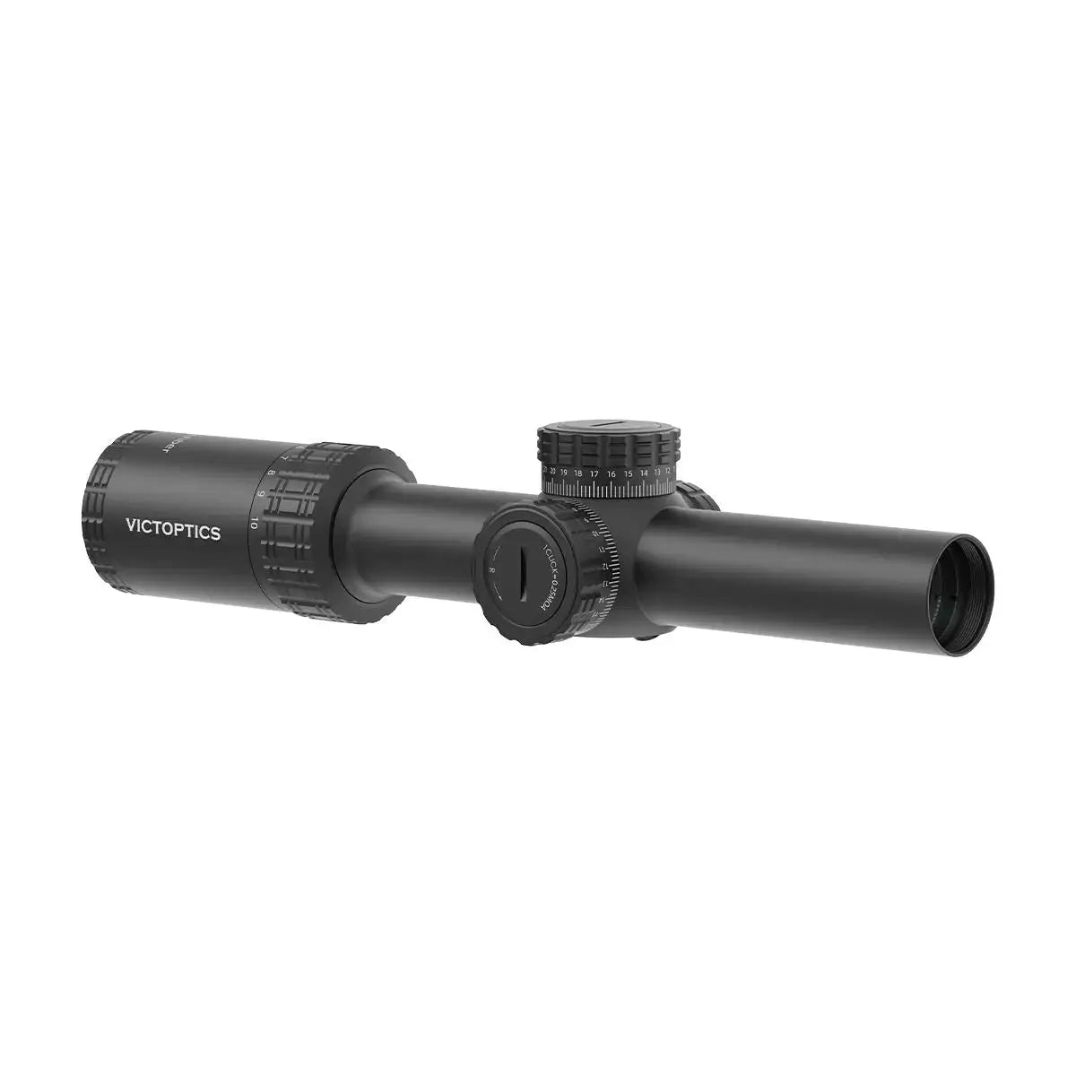 VictOptics S10 1-10x24i Rifle Scope Fiber Reticle 5-Level Illumination Long Eye Relief Wide FOV 1/4 MOA Lock Turret for Hunting