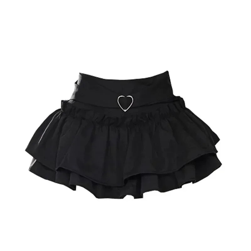 Pleated Lolita Kawaii Mini Skirts Double Layer High Waist Y2k Skirts Fluffy Cake Japanese Style A-Line Dresses Women Clothing