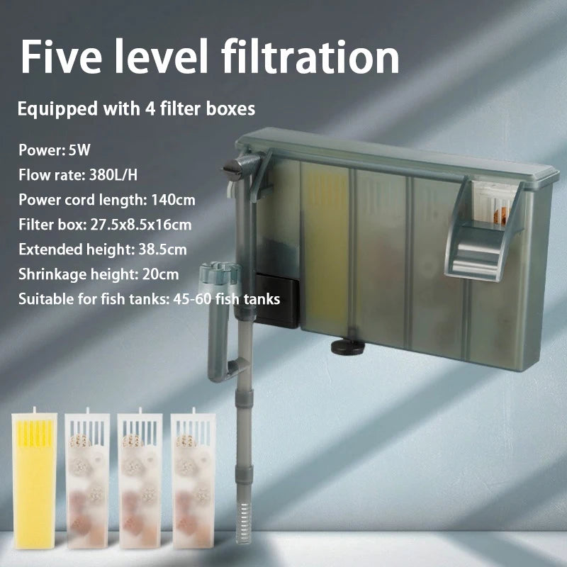 Fish Tank Filters External Aquarium Filter Waterfall Hang on Oxygenate Filter Three-in-one Aquarium Oil Film Removal Machine