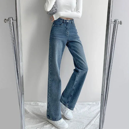 2025 Women Baggy High Waisted Jeans Pants Girls Straight Leg Casual Denim Pants Lady Fashion Dark Blue Jeans Trousers
