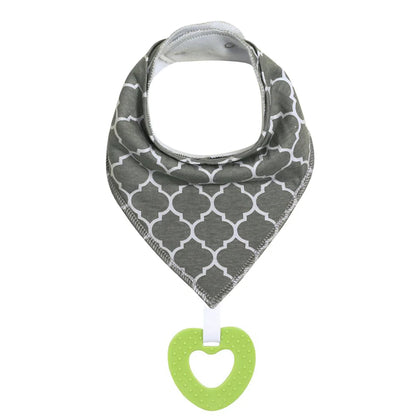 Baby cotton feeding bibs: Multi-functional triangular drool pads with teething toy—skin-friendly,anti-spitup,keeps clothes clean
